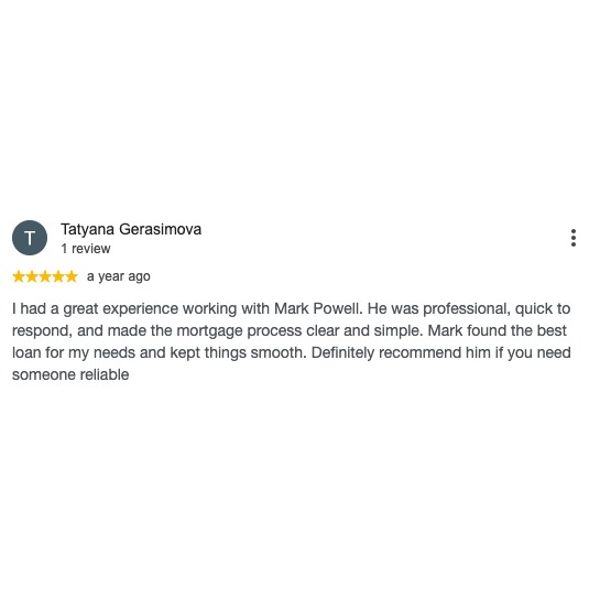 5-star Google review for Mark Powell Mortgage Services