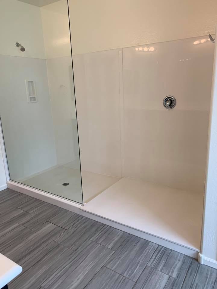 Cleaned glass shower enclosure